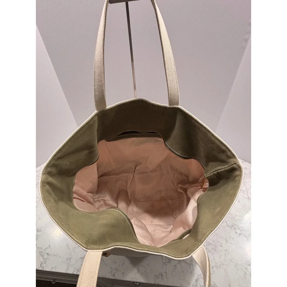 C Wonder Canvas‎ Colorblock Tote Bag Cream Olive Green Gold Logo Large Shopper